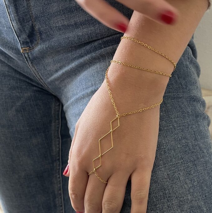 N7857c Bracelet Bague 3 Rangs Acier Inoxydable Doré Losange - Bijoux Bracelets en ligne NINANINA