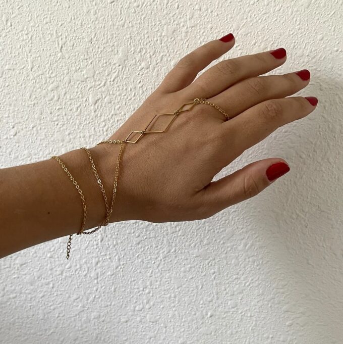 N7857j Bracelet Bague 3 Rangs Acier Inoxydable Doré Losange - Bijoux Bracelets en ligne NINANINA