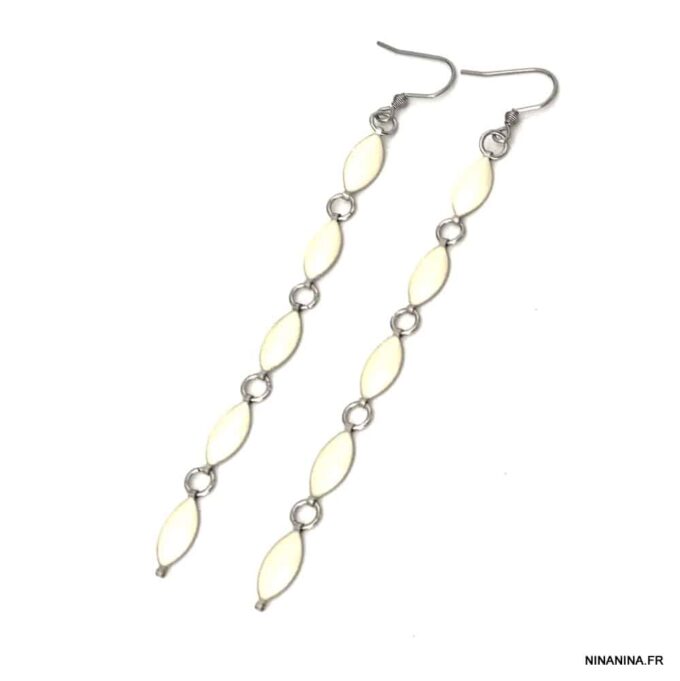 N7884a Boucles d'oreilles pendantes blanches acier inoxydable - Bijoux Boucle d'oreille en ligne Ninanina