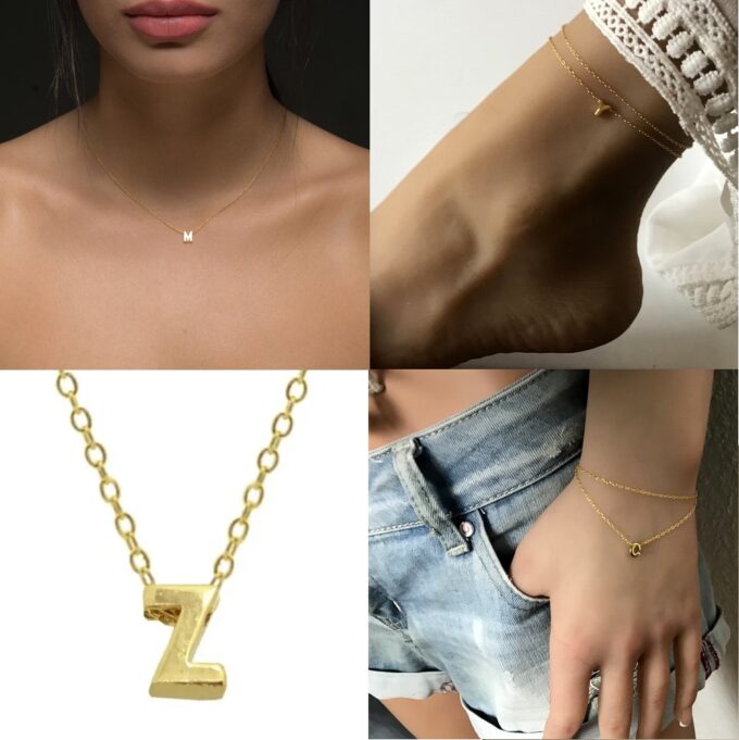 N7900i Collier Initiale Or Plaqué Sur Argent 925 Massif Femme - Bijoux Colliers en ligne Ninanina