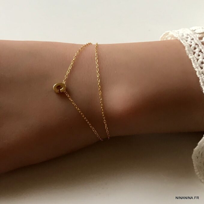 N7913g Bracelet Initiale Femme Argent Plaqué Or Double Tour - Bijoux Bracelets en ligne Ninanina