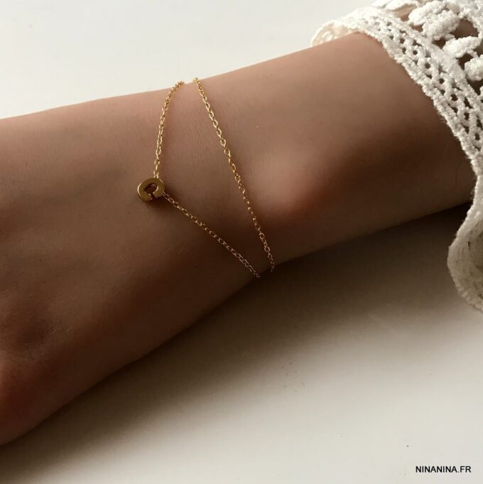 N7913i Bracelet Initiale Femme Argent Plaqué Or Double Tour - Bijoux Bracelets en ligne Ninanina