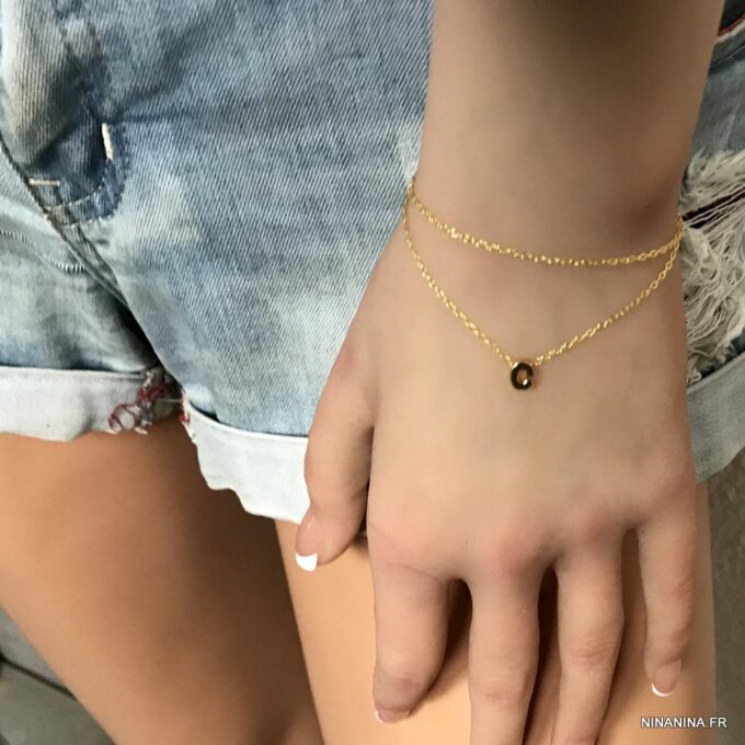 N7913j Bracelet Initiale Femme Argent Plaqué Or Double Tour - Bijoux Bracelets en ligne Ninanina
