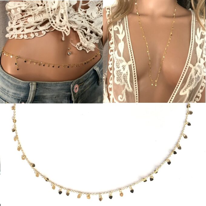 N7914 Chaine De Tailles Or Plaqué Gold Filled Breloque Coeur - Bijoux de corps en ligne Ninanina