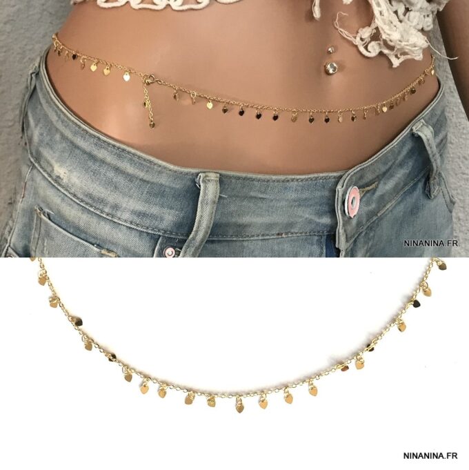 N7914b Chaine De Tailles Or Plaqué Gold Filled Breloque Coeur - Bijoux de corps en ligne Ninanina