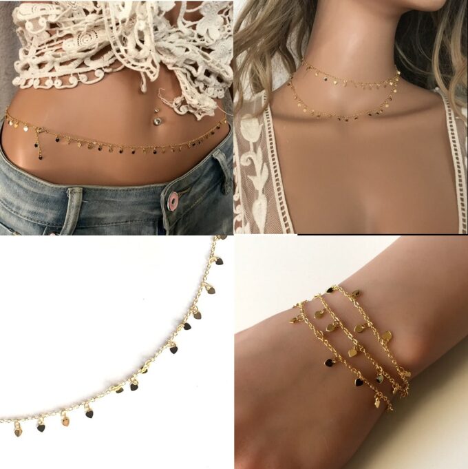 N7914c Chaine De Tailles Or Plaqué Gold Filled Breloque Coeur - Bijoux de corps en ligne Ninanina