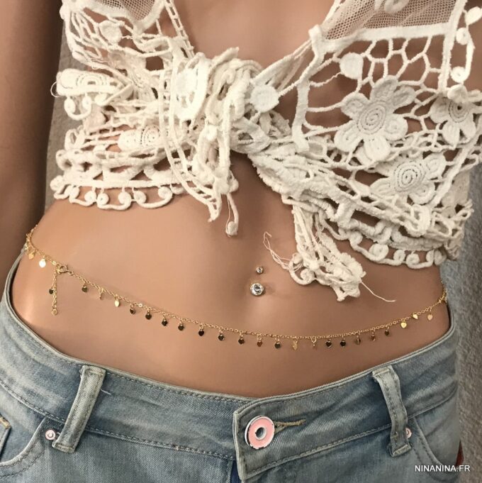 N7914f Chaine De Tailles Or Plaqué Gold Filled Breloque Coeur - Bijoux de corps en ligne Ninanina