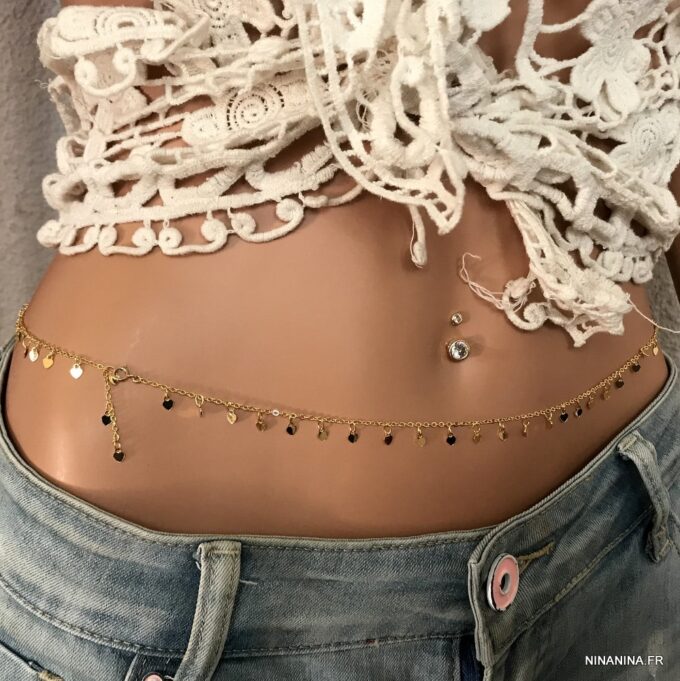 N7914i Chaine De Tailles Or Plaqué Gold Filled Breloque Coeur - Bijoux de corps en ligne Ninanina