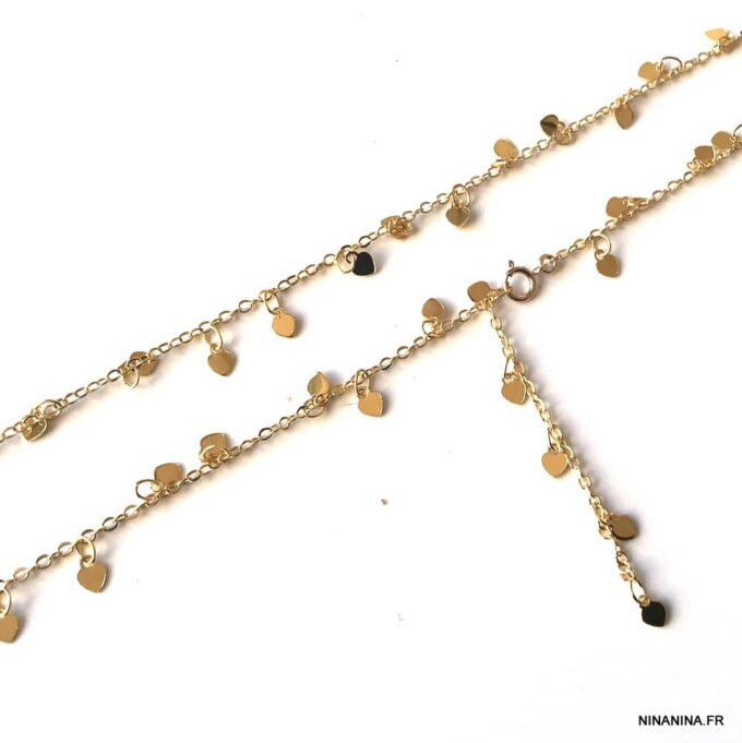 N7915e Collier Cravate Or Paqué 14 carats Gold Filled Coeurs - Bijoux Colliers en ligne Ninanina