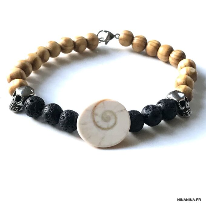 N7916 Bracelet œil de sainte lucie tete de mort acier inoxydable - Bijoux Bracelets en ligne Ninanina