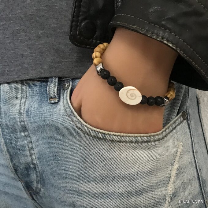 N7916a Bracelet œil de sainte lucie tete de mort acier inoxydable - Bijoux Bracelets en ligne Ninanina