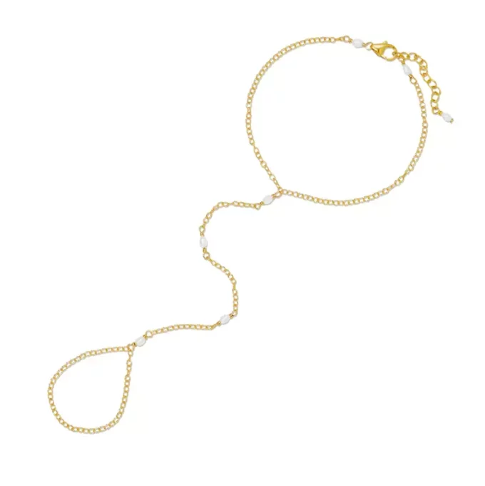 N7929c Bracelet Bague avec chaine Or et perles d'eau douce - Bijoux Bracelets en ligne Ninanina