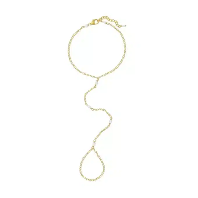 N7929g Bracelet Bague avec chaine Or et perles d'eau douce - Bijoux Bracelets en ligne Ninanina