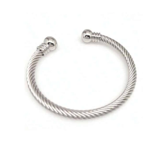 N7981f Jonc Homme Acier inoxydable argenté torsadé boules - Bijoux Bracelets en ligne Ninanina