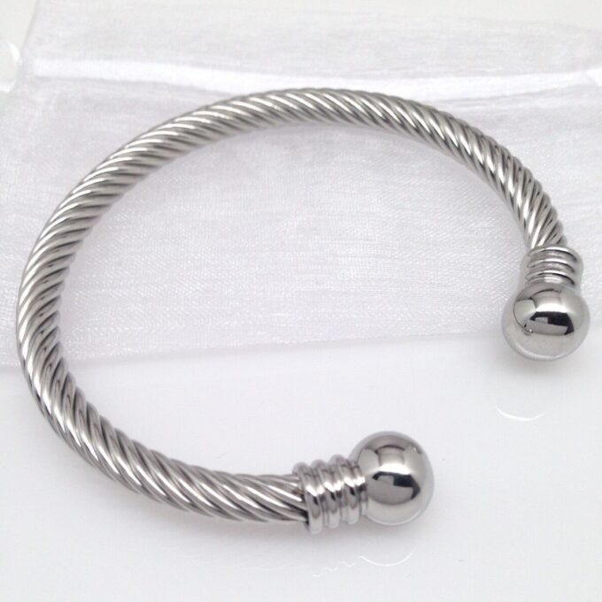 N7981j Jonc Homme Acier inoxydable argenté torsadé boules - Bijoux Bracelets en ligne Ninanina