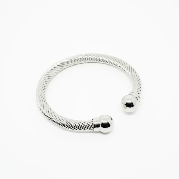 N7981y jonc homme acier inoxydable argente torsade boules -bijoux bracelets hommes en ligne ninanina