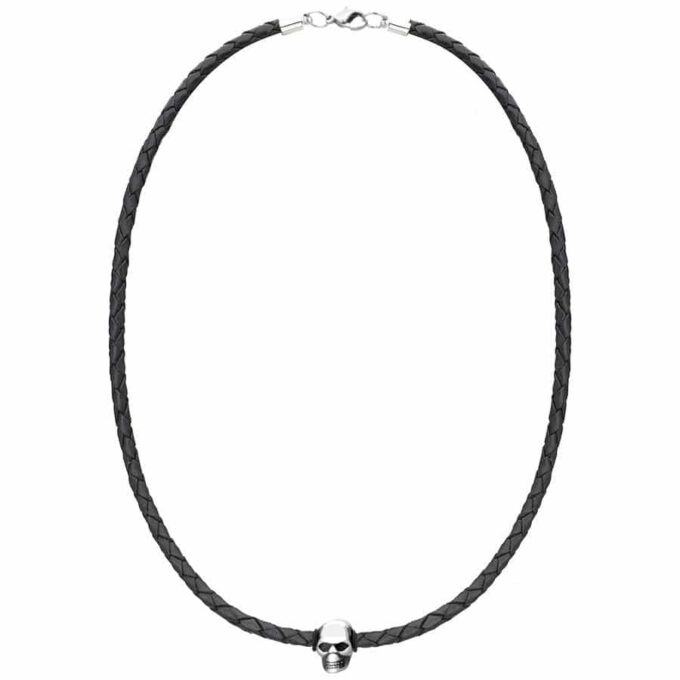N7993 Collier homme en cuir tete de mort Acier inoxydable - Bijoux Colliers en ligne Ninanina Découvrez cet élégant Collier homme en cuir tete de mort Acier inoxydable composé d'une barre incurvée en acier inoxydable montée sur un cordon epais en cuir noir tressé. Un accessoire polyvalent maintenu par un élégant fermoir mousqueton en acier inoxydable sûr et efficace. Sa combinaison de cuir de qualité et d'acier inoxydable en fait un accessoire durable qui résistera à l'épreuve du temps.