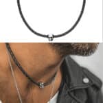 Découvrez cet élégant Collier homme en cuir tete de mort Acier inoxydable composé d'une barre incurvée en acier inoxydable montée sur un cordon epais en cuir noir tressé. Un accessoire polyvalent maintenu par un élégant fermoir mousqueton en acier inoxydable sûr et efficace. Sa combinaison de cuir de qualité et d'acier inoxydable en fait un accessoire durable qui résistera à l'épreuve du temps.