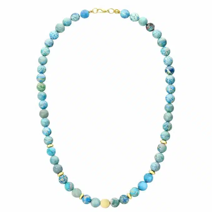N7994y Collier Pierre Naturelle Homme Jaspe Bleu Hématite Or - Bijoux Colliers hommes en ligne Ninanina