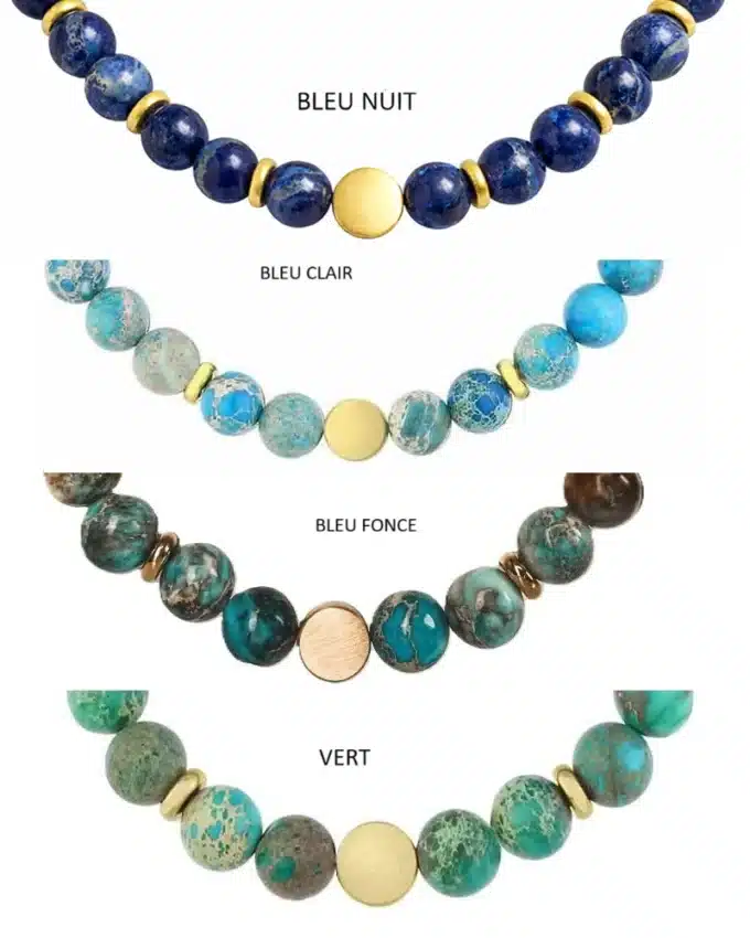 N7994Z Collier Pierre Naturelle Homme Jaspe Bleu Hématite Or - Bijoux Colliers hommes en ligne Ninanina