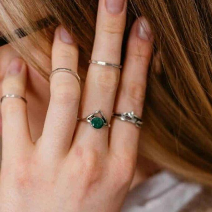 7963e Bague Phalange Argent 925 Femme Martelé Fine - Bijoux Bagues en ligne Bijou Onyx