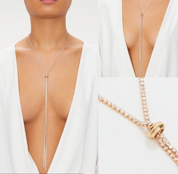 N7908 Collier Strass Long Sautoir Femme Acier inoxydable doré - Bijoux Colliers en ligne Ninanina