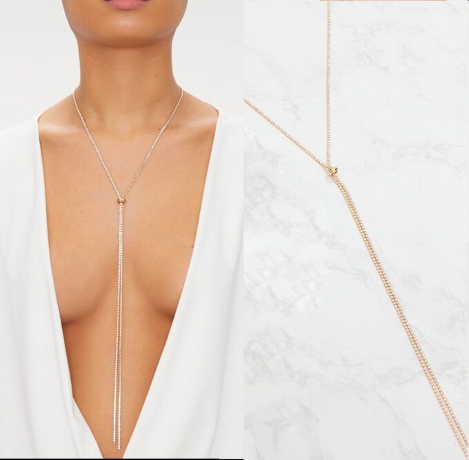 N7908c Collier Strass Long Sautoir Femme Acier inoxydable doré - Bijoux Colliers en ligne Ninanina