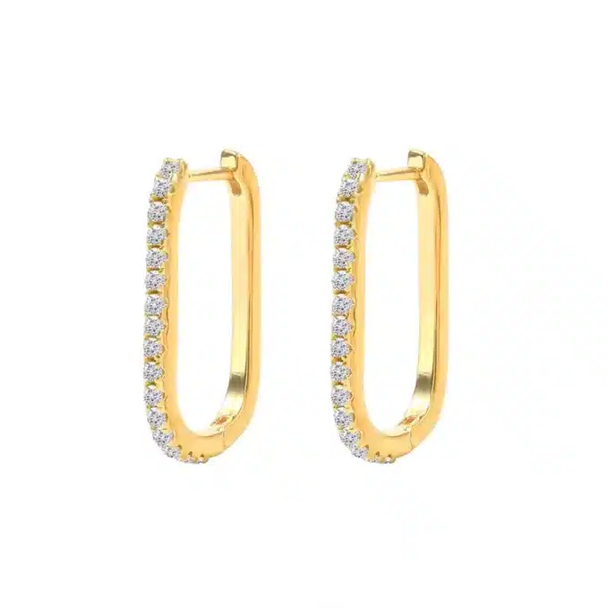 N7950e Boucles d'oreilles rectangulaires or sur argent zirconium - Bijoux Boucles d'oreille en ligne Ninanina