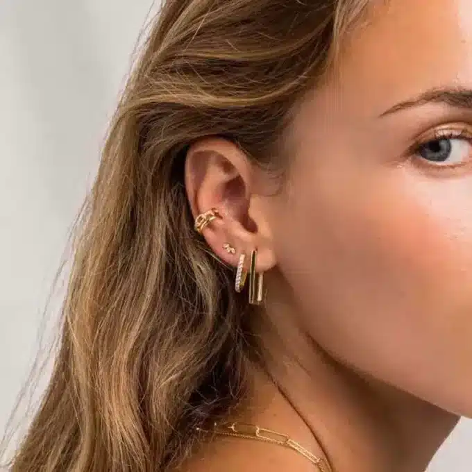 N7952 Boucles d'Oreilles rectangle acier inoxydable doré - Bijoux boucles d'oreilles en ligne Ninanina