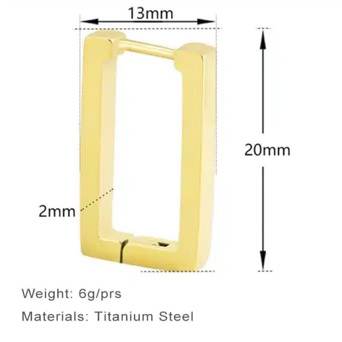 N7952d Boucles d'Oreilles rectangle acier inoxydable doré - Bijoux Boucles d'oreille en ligne Ninanina