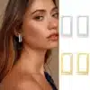 N7952e Boucles d'Oreilles rectangle acier inoxydable doré - Bijoux Boucles d'oreille en ligne Ninanina