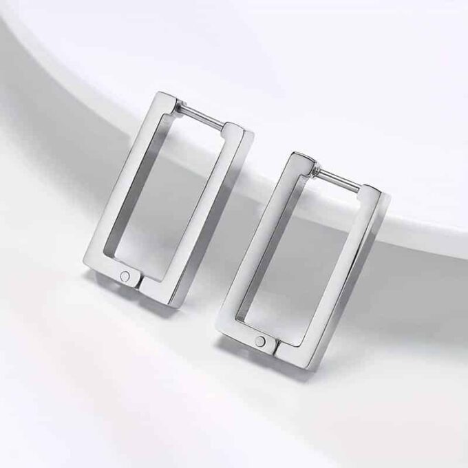 N7953d Boucles d'oreilles créoles rectangulaires - Bijoux Boucles d'oreilles en ligne Ninanina