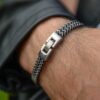 N7974a Bracelet maille homme double acier inoxydable argenté - Bijoux Bracelets Hommes en ligne Ninanina