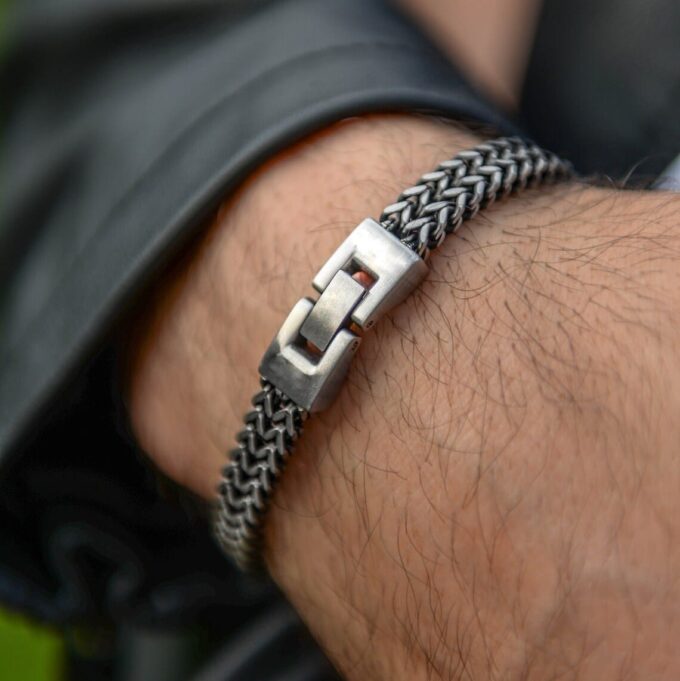 N7974a Bracelet maille homme double acier inoxydable argenté - Bijoux Bracelets Hommes en ligne Ninanina