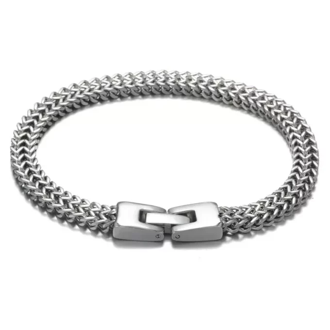 N7974b Bracelet maille homme double acier inoxydable argenté - Bijoux Bracelets Hommes en ligne Ninanina