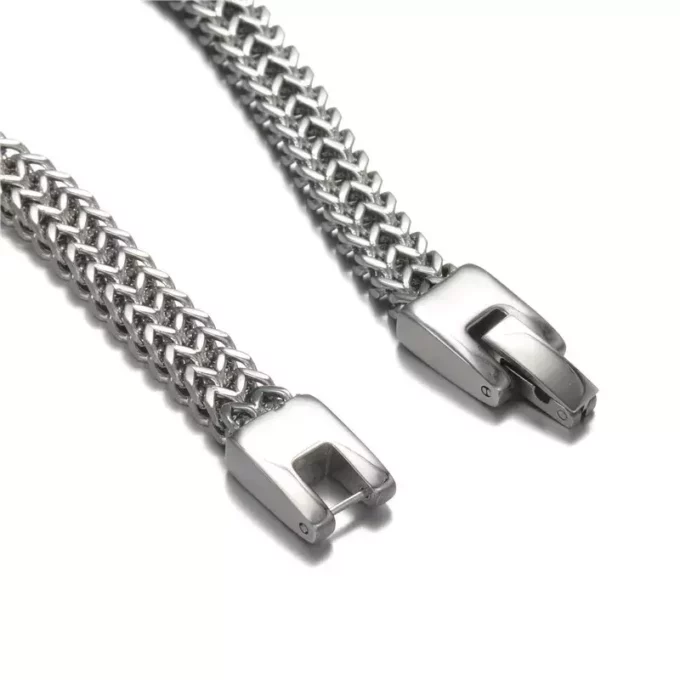 N7974d Bracelet maille homme double acier inoxydable argenté - Bijoux Bracelets Hommes en ligne Ninanina