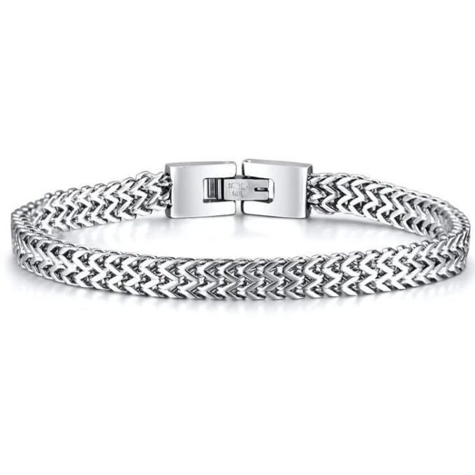 N7974g Bracelet maille homme double acier inoxydable argenté - Bijoux Bracelets Hommes en ligne Ninanina