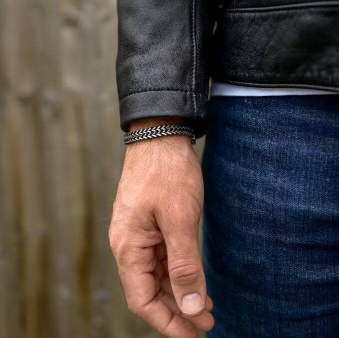 N7974K Bracelet maille homme double acier inoxydable argenté - Bijoux Bracelets Hommes en ligne Ninanina