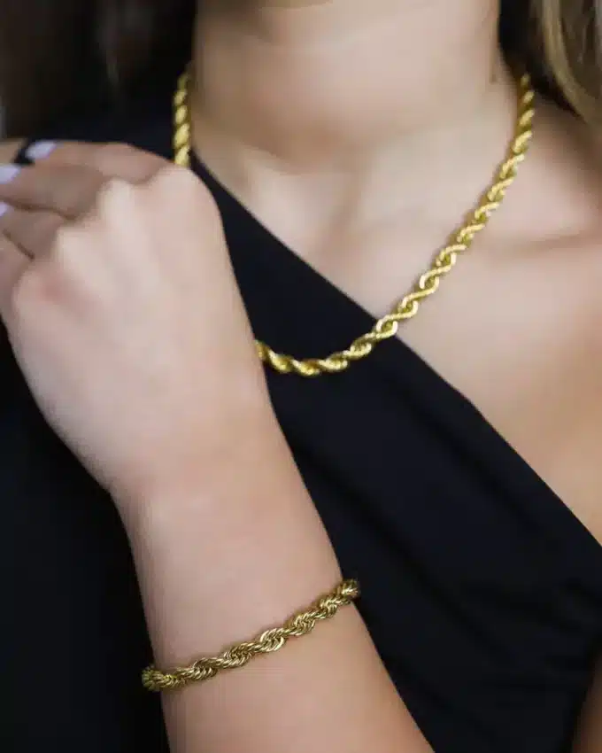 N8021D Chaine maille corde or torsade homme Acier doré 6mm - Bijoux Colliers en ligne Ninanina