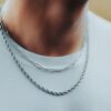 N8024a Collier trombone acier inoxydable argenté homme - Bijoux Colliers en ligne Ninanina