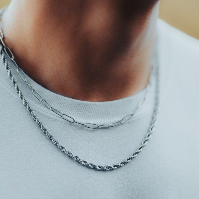 N8024a Collier trombone acier inoxydable argenté homme - Bijoux Colliers en ligne Ninanina