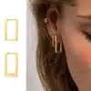 N8030 Boucles d'Oreilles Rectangle or plaqué sur argent 925 - Bijoux Boucles d'oreille en ligne Ninanina