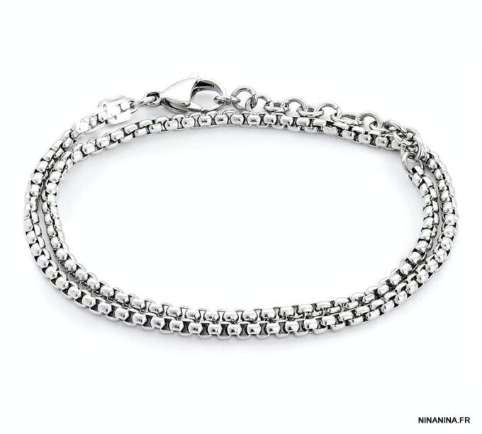 N7335a Bracelet maille venitienne argent 925 double rang - Bijoux Bracelets en ligne Ninanina