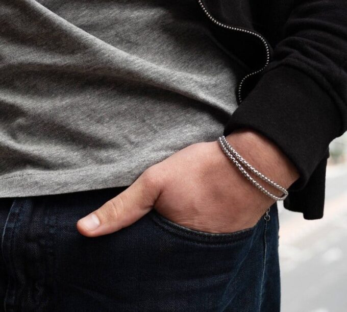 N7335b Bracelet maille venitienne homme argent double tour - Bijoux Bracelets en ligne Ninanina