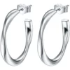 N7943 Creoles argent larges bords torsadés et ovales - Bijoux Boucles d'oreilles en ligne Ninanina