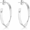 N7943a Creoles argent larges bords torsadés et ovales - Bijoux Boucles d'oreilles en ligne Ninanina