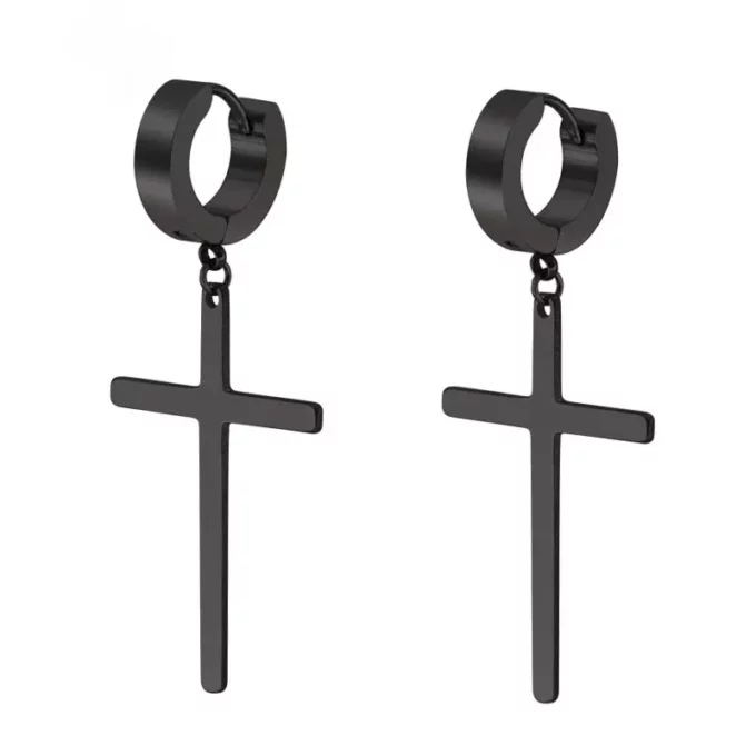 N8010 Boucle d'oreille croix noir Acier inoxydable homme - Bijoux Boucles d'oreilles en ligne Ninanina