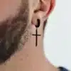 N8010a Boucle d'oreille croix noir Acier inoxydable homme - Bijoux Boucles d'oreilles en ligne Ninanina