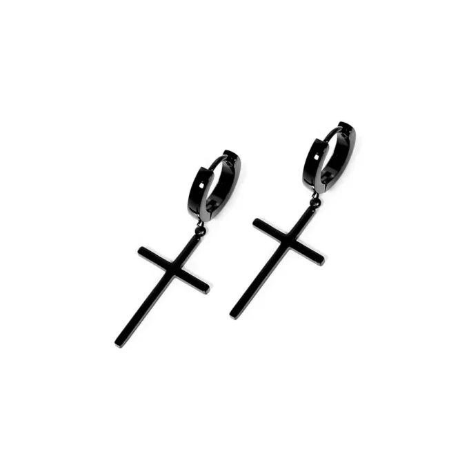 N8010b Boucle d'oreille croix noir Acier inoxydable homme - Bijoux Boucles d'oreilles en ligne Ninanina