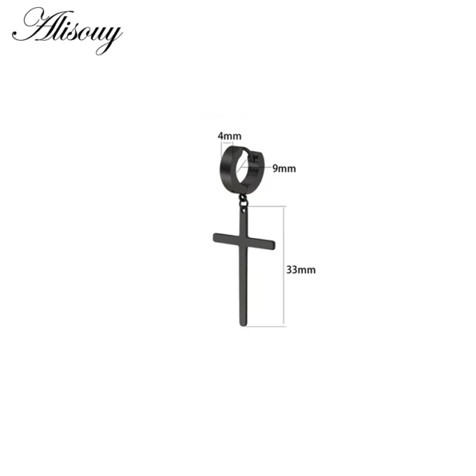 N8010c Boucle d'oreille croix noir Acier inoxydable homme - Bijoux Boucles d'oreilles en ligne Ninanina